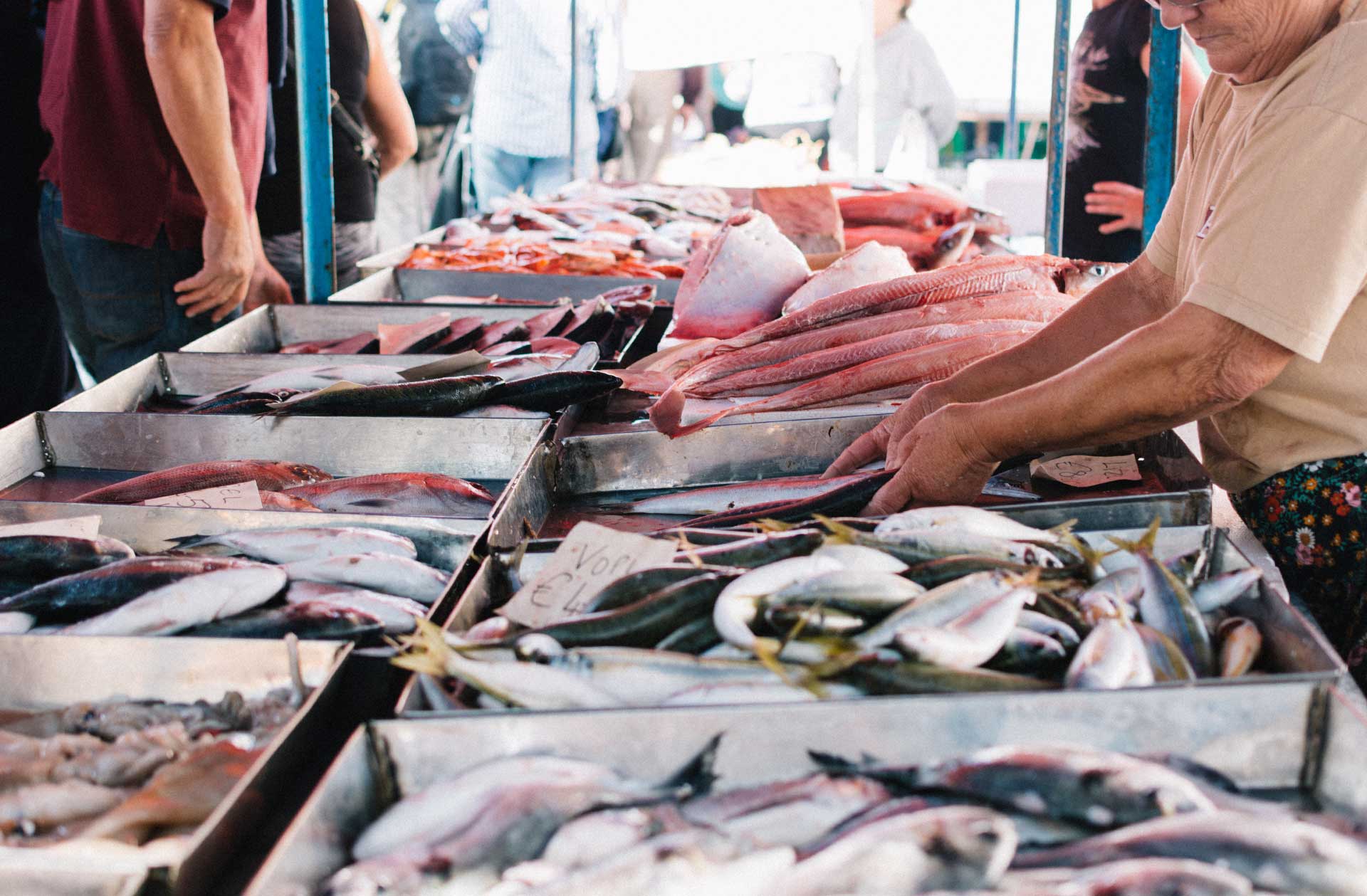 Un ristoratore mentre sfiletta un pesce